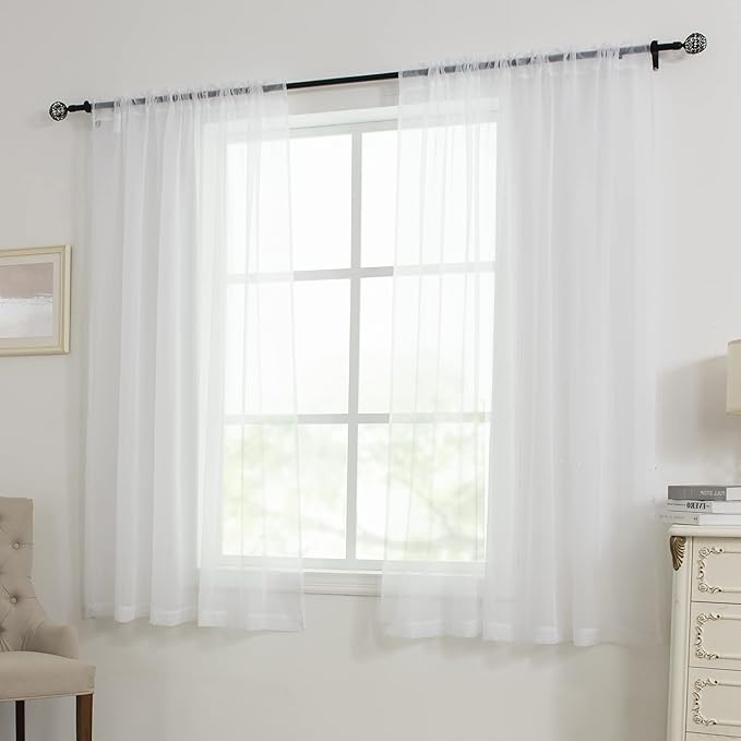HUTO White Sheer Curtains 63 inches Long for Bedroom Top Rod Pocket Sheer Window Panels Curtains for Nursery Living Room 52 by 63 Inch Length Set of 2