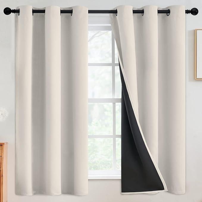 SimpleHome Cream 100% Blackout Curtains Room Darkening Living Room 63 Inch | by SimpleHome