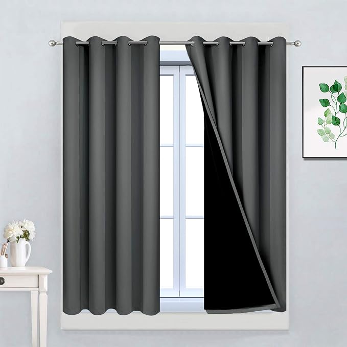 Yakamok Dark Grey 100% Blackout Curtains 45 Inches Long 52" Wide 2 Panels | by Yakamok