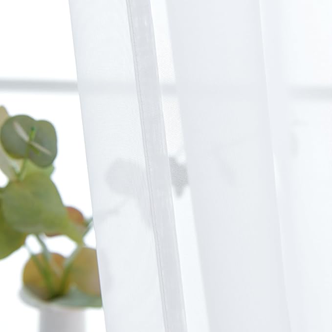 SpaceDresser White Kitchen Sheer Valance Curtains 40 Inch, Voile Sheer Cafe - Image 3