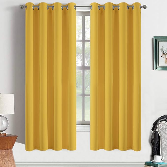 Yakamok Room Darkening Curtains 52x63 inch Long Mustard Yellow-Living Room | 2 by Yakamok