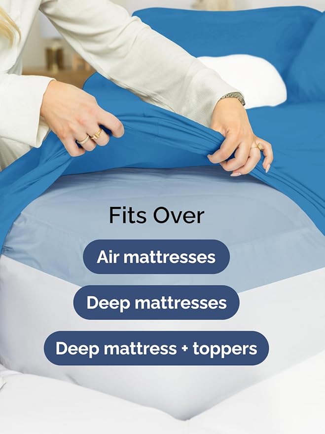 Extra Deep Queen Sheet Set - 6 Piece Breathable & Cooling Sheets - Hotel Luxury Bed Sheets Set - Easy & Secure Fit - Soft, Wrinkle Free & Comfy Sheets Set - Denim Blue Sheet Set w/Extra Deep Pockets
