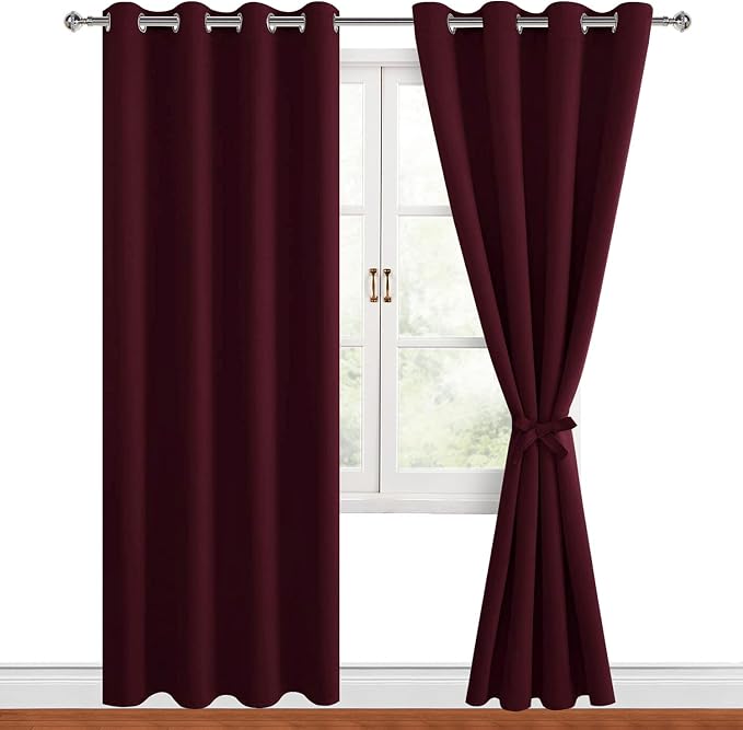 Blackout Curtains for Bedroom 52 x 84 Inches Long Burgundy 2 Panels | Thermal - Image 8