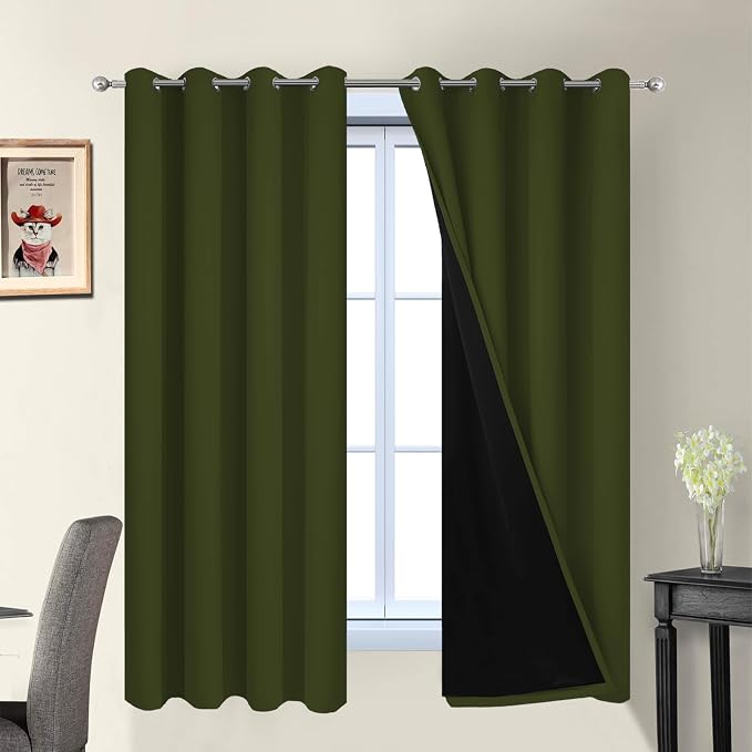 Yakamok Olive Green 100% Blackout Curtains 63 Inches Long 52" Wide 2 Panels | by Yakamok