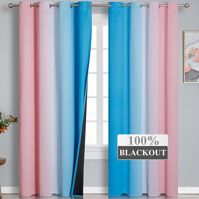 Pink and Blue Ombre Curtains for Bedroom 96 Inch Long | Room Darkening Curtains - Image 2