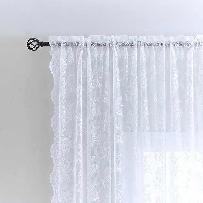YJ YANJUN Vintage Lace Curtains 96 Inches Long Brilliant White 2 Panels | - Image 3