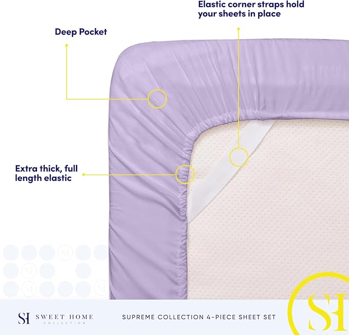 King Size Sheets - Breathable Luxury Bed Sheets with Full Elastic & Secure Corner Straps Built In - 1800 Supreme Collection Extra Soft Deep Pocket Bedding Set, Sheet Set, King, Lavender