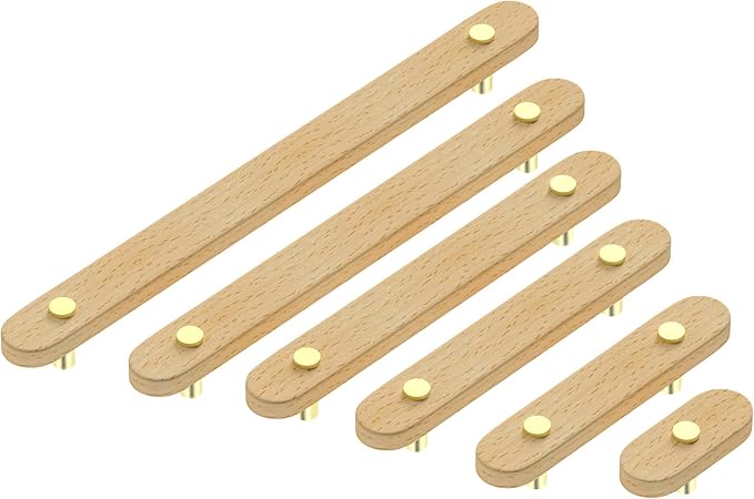 Wooden Drawer Pulls,4-Pack Beech Wood Drawer Handles 9in,Suitable for Kitchen, Living Room, Bedroom, Bathroom and Other Scenes,Gold