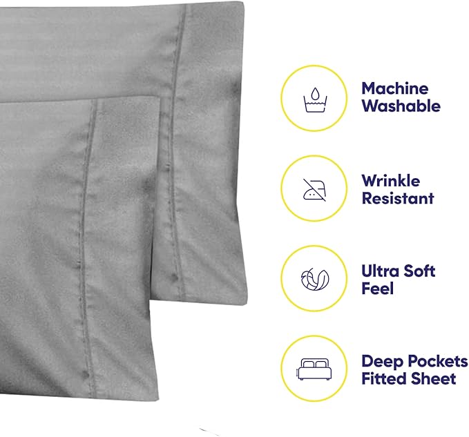 Twin Size Bed Sheets - 4 Piece 1500 Supreme Collection Fine Brushed Microfiber Deep Pocket Twin Sheet Set Bedding - 1 EXTRA PILLOW CASES, GREAT VALUE, Twin, Dobby Silver