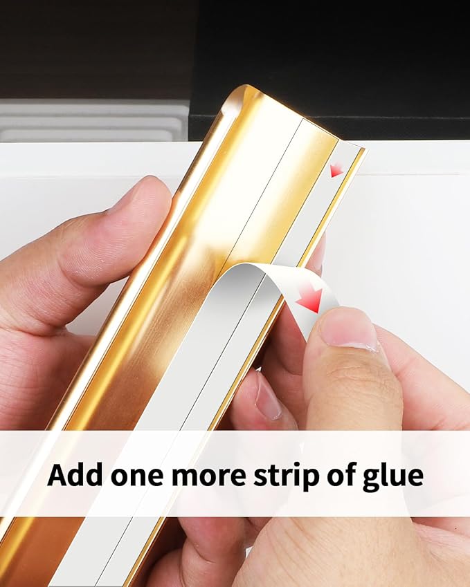 5 Pack 3 inch self Adhesive Cabinet pulls Adhesive Cabinet Handles Gold Stick on Handles for Finger pulls for cabinets Drawer pulls Concealed Seam Flat Edge