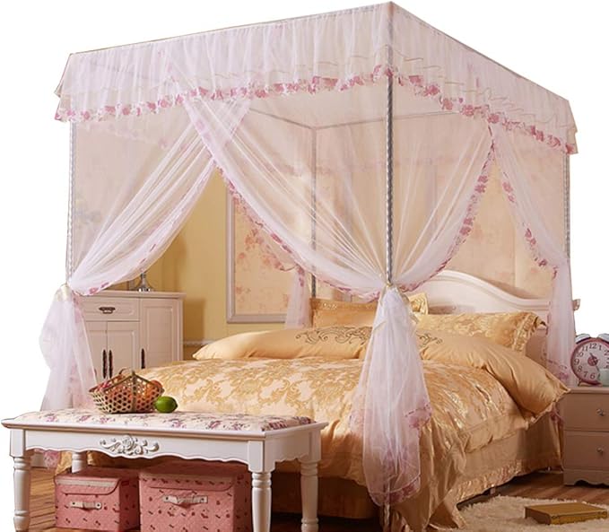 Canopy Bed Curtains Twin - 4 Corner Canopy for Beds, Bed Canopy for Girls Adult, Bedroom Decor (Twin Size, White)