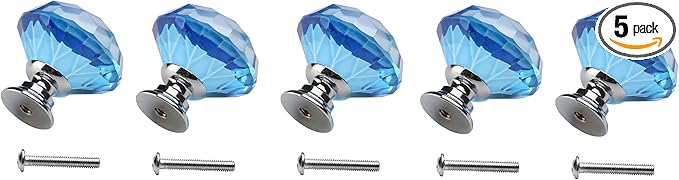 Dynasty 30mm Glass Crystal Dresser Drawer Kitchen Cabinet Door Hardware Knobs Handles - Bronze 5 Pack, Blue