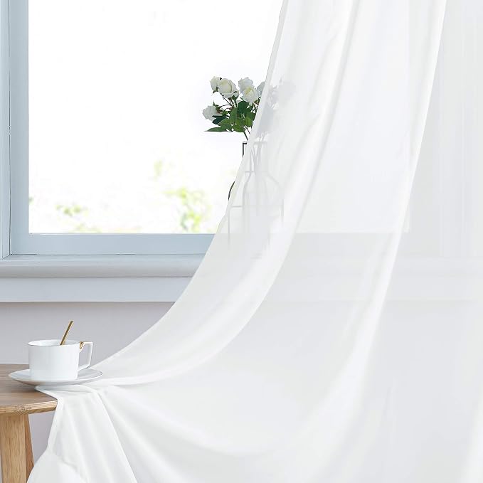 NICETOWN White Sheer Curtains 84 inches Long, Chiffon Semi Sheer Curtain Panels by NICETOWN