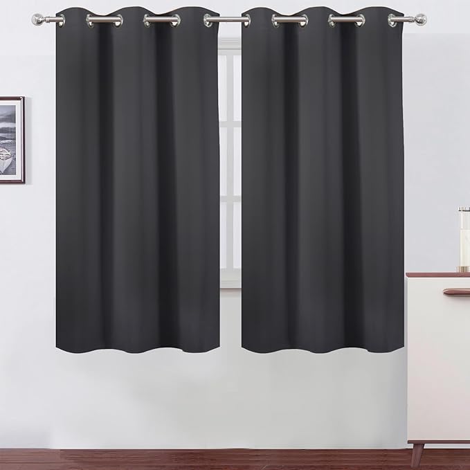 Dark Grey Thermal Blackout Curtains/38 x 63 Inch/Set of 2 Panels Room Darkening by Lemomo