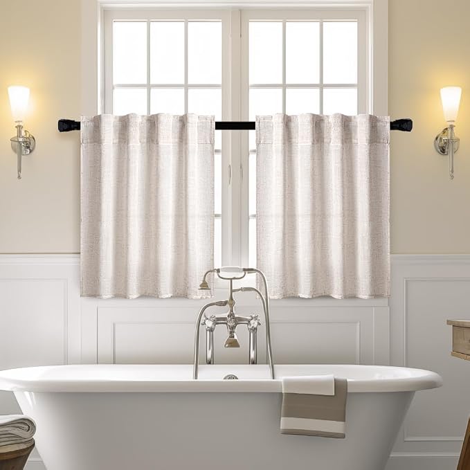 MIULEE Natural Linen White Kitchen Curtain 30 Inch Long 2 Panels Farmhouse | - Image 2