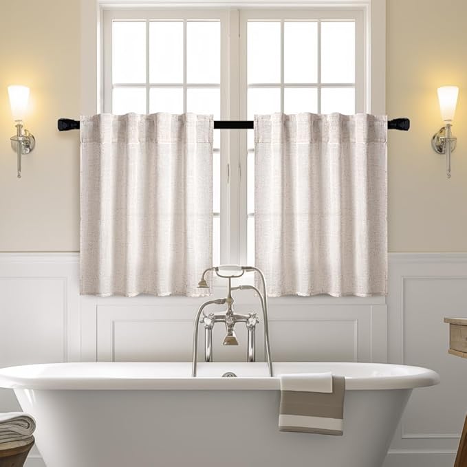 MIULEE Kitchen Curtain 36 Inch Long 2 Panels Natural Linen White Farmhouse | - Image 2