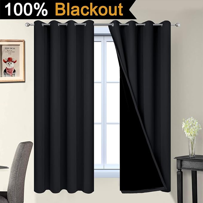Yakamok Black 100% Blackout Curtains 63 Inches Long - Image 2