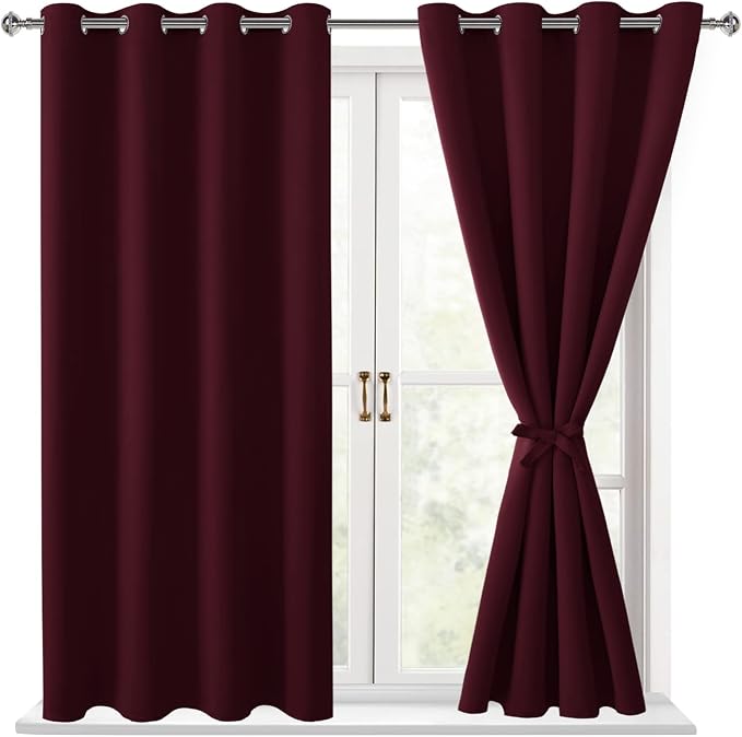 Blackout Curtains for Bedroom 52 x 54 Inches Long Burgundy 2 Panels | Thermal - Image 8