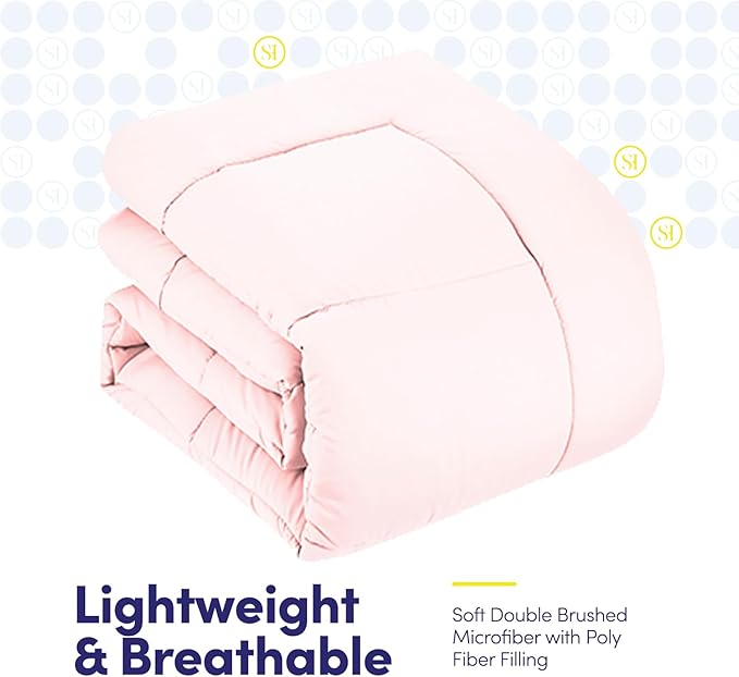 Sweet Home Collection 5 Piece Comforter Set Bag Solid Color All Season Soft Down Alternative Blanket & Luxurious Microfiber Bed Sheets, Pale Pink, Twin (Pack of 4)