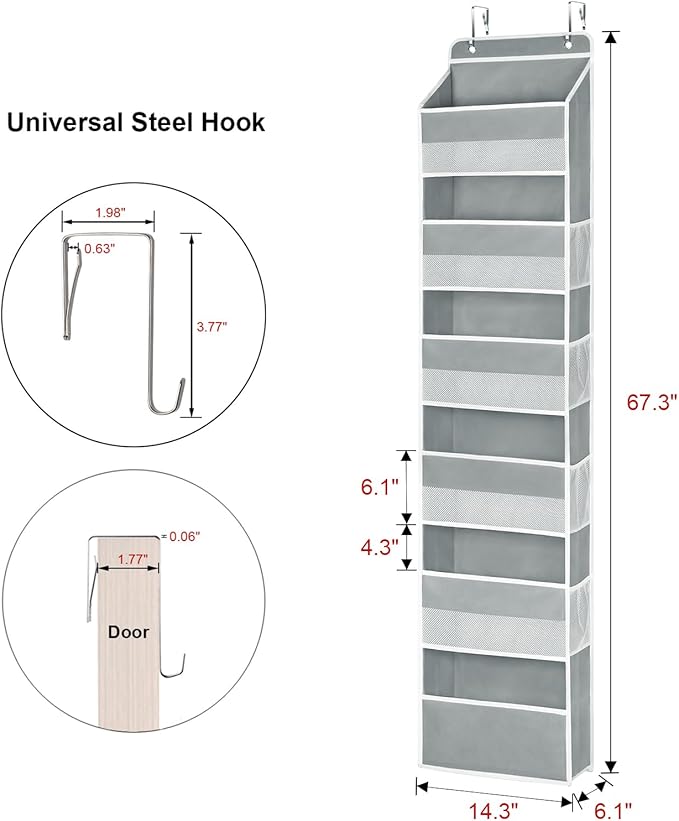 Univivi Door Hanging Organizer Nursery Closet Cabinet Baby Storage with 6 Large Compartments and 8 Side Pockets for Cosmetics, Toys and Sundries