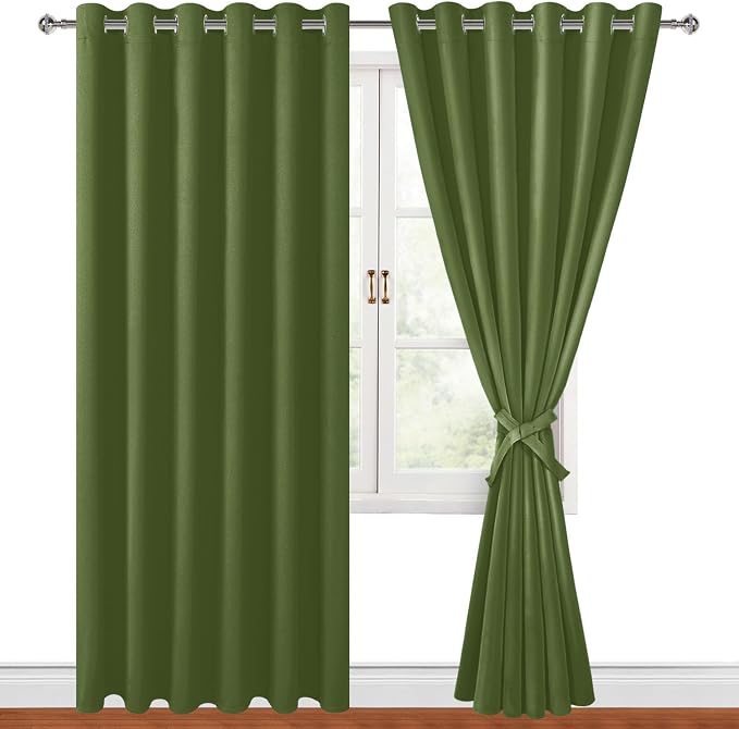 Room Darkening Curtains for Bedroom Olive Green 70x84 Inch 2 Panels | Thermal - Image 8
