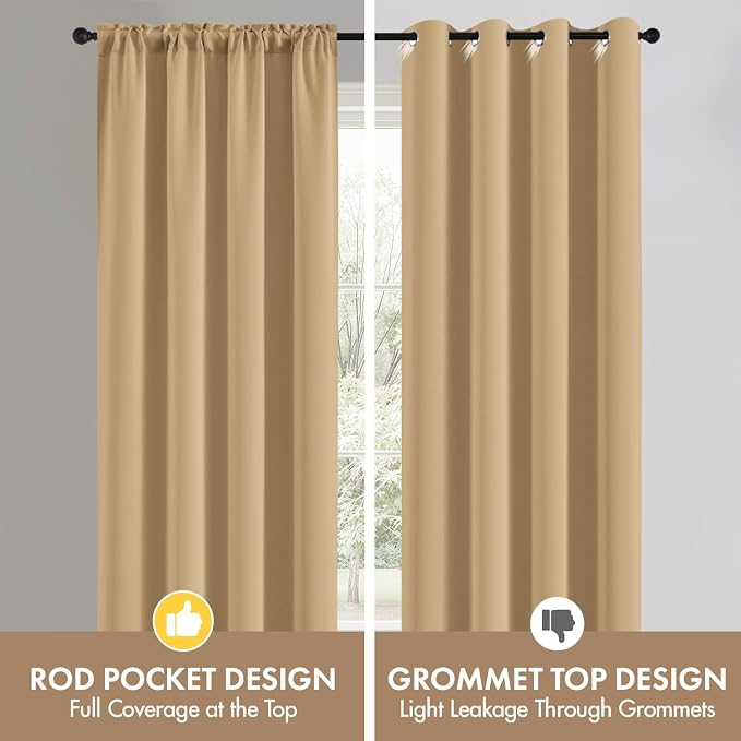 MIULEE 4 Panel Set Short Bedroom Blackout Curtains 54 Inch Long Dark Beige | - Image 8