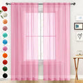 SpaceDresser Basic Rod Pocket Sheer Voile Window Curtain Panels Pink 1 Pair 2 by SpaceDresser