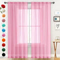 SpaceDresser Basic Rod Pocket Sheer Voile Window Curtain Panels Pink 1 Pair 2 by SpaceDresser
