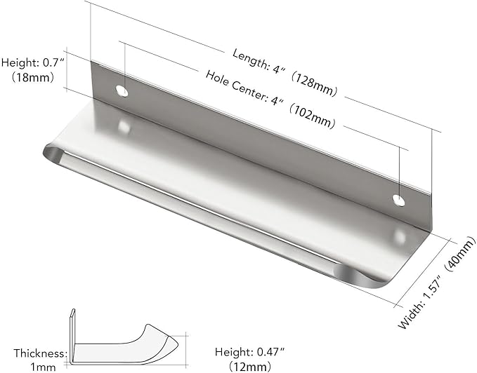 Ravinte Hardware 30 Pack Silver Cabinet Handles, 5 Inch (128mm) Finger Edge Pulls, 4 Inch Hole Center, Finger Pulls for Cabinets