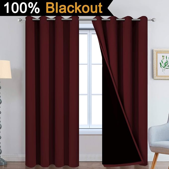 Yakamok Burgundy Red Blackout Curtains 96 Inches Long - Image 2