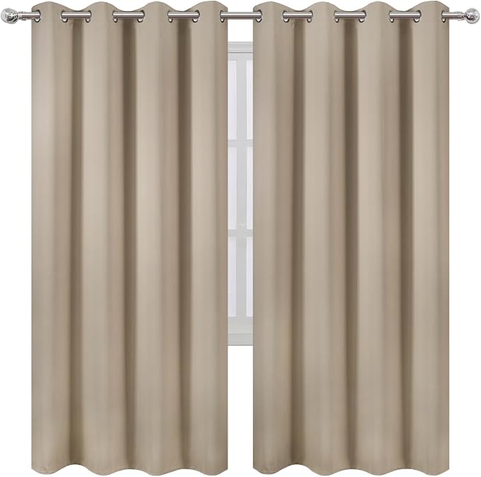 Khaki Thermal Blackout Curtains/52 x 72 Inch/Set of 2 Panels Room Darkening - Image 2