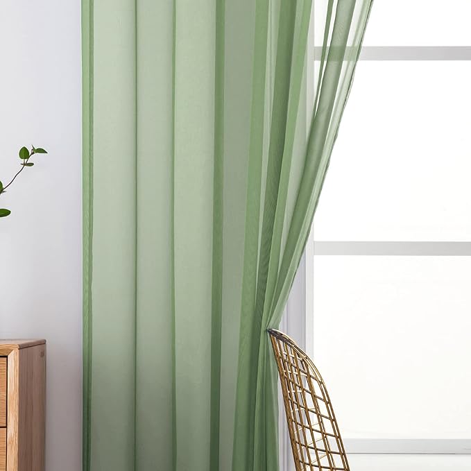 MIULEE Sage Sheer Curtains 54 X 108 Inches Sage, 2 Panels | Solid Color - Image 5