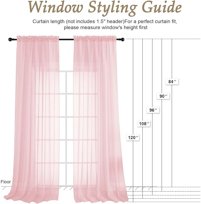 Blush Pink Sheer Curtains 84 Inches Long 2 Panels Set, Light Filtering Sheer - Image 2