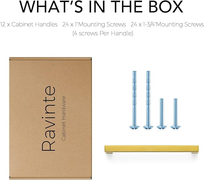 Ravinte 12 Pack 6-1/4 Inch Kitchen Square Cabinet Handles Brushed Brass Pulls Gold Drawer Pulls Kitchen Cabinet Hardware for Cupboard Drawer Handles