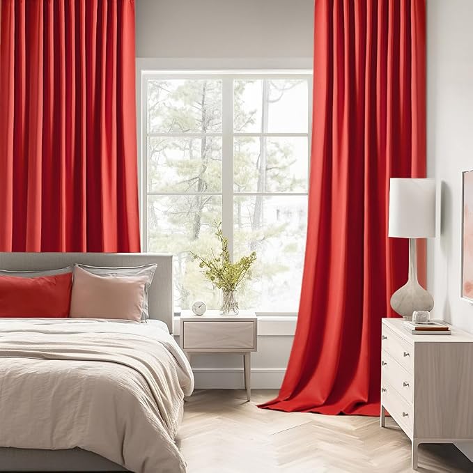 MIULEE Christmas Red Back Tab Blackout Curtains 52x108 Inch Long 2 Panels | Rod - Image 2