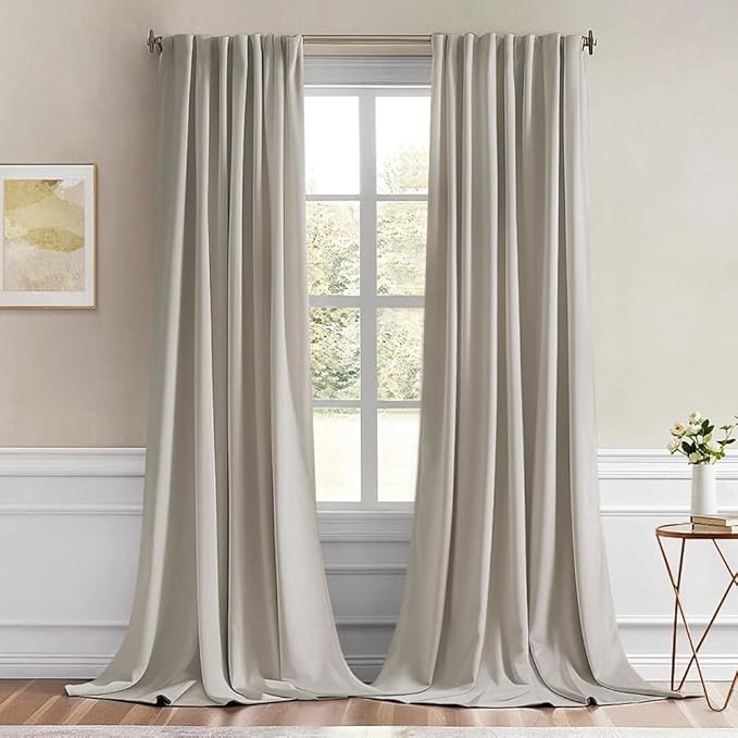 MIULEE Natural Back Tab Blackout Curtains 52x102 Inch Long 2 Panels Set | Rod by MIULEE