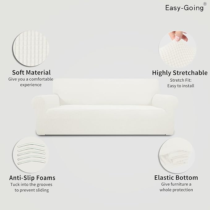 Easy-Going Stretch Oversized Sofa Couch Slipcover Washable Cream | 1-Piece - Image 4
