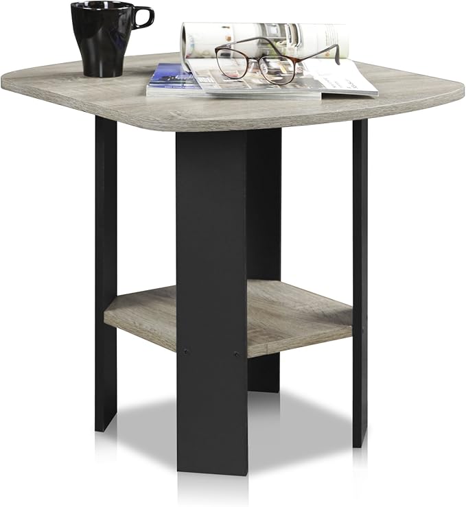 Furinno SIMPLE DESIGN Side Table, 2-Tier End Table, Open Shelves Night Stand, Bedside Table, for Living Room, Bedroom, French Oak