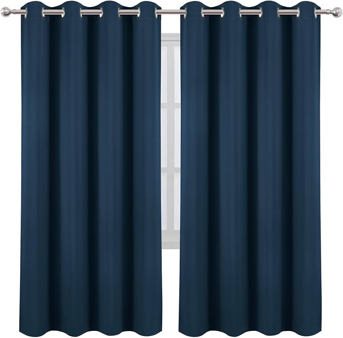 Blackout Curtains 66 x 72 Inch Long Navy Blue Curtains Set of 2 Panels Room - Image 2
