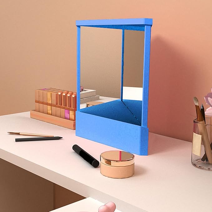 Non-Reversing Mirror, Professional Mirror Non-reversing Precision True Vanity Makeup Mirrors Non-Magnifying Tabletop Mirrors for Accurate Reflections (Blue, S)