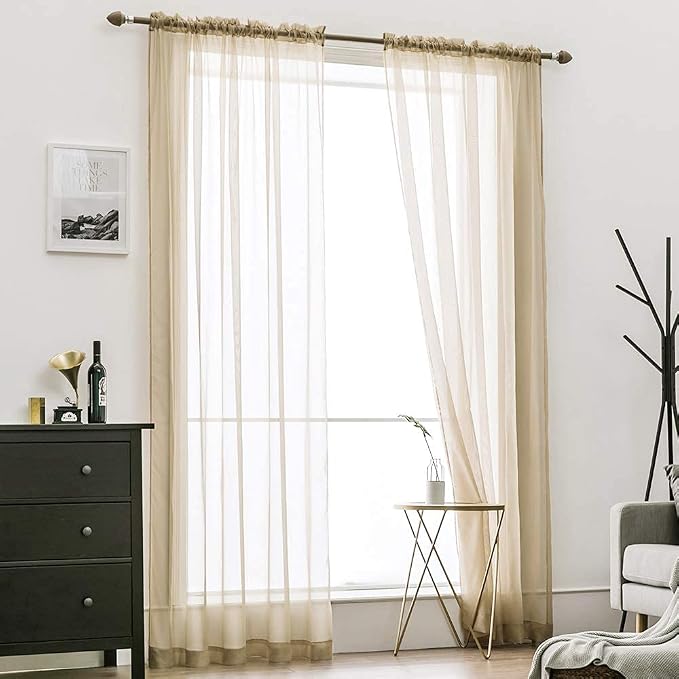 MIULEE 2 Panels Sheer Curtains for Living Room 54 X 54 Inches Beige | Sheer - Image 7