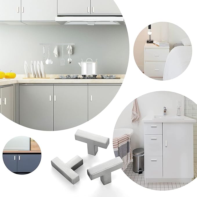Bar Cabinet Pulls - 2 Pack Square Brushed Nickel Drawer Knobs, Stainless Steel Single Hole Cupboard Hardware