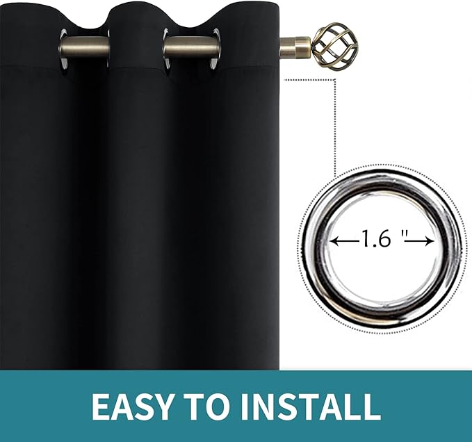 BGment Blackout Curtains for Bedroom - Grommet Thermal Insulated Room Darkening Curtains for Living Room, Set of 2 Panels, Each 46 x 84 Inch, Black