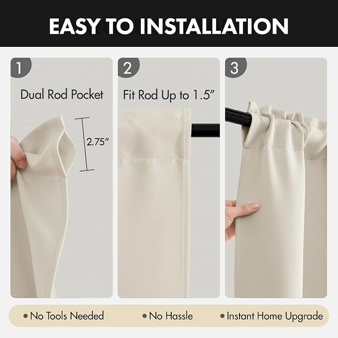 MIULEE 84 Inch Length Cream Beige Blackout Bedroom Curtains Set of 4 | Thermal - Image 6