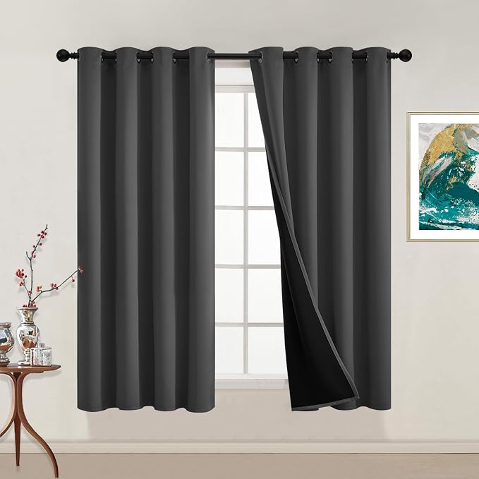 Yakamok Charcoal Grey 100% Blackout Curtains 54 Inches Long 52" Wide 2 PCS | by Yakamok