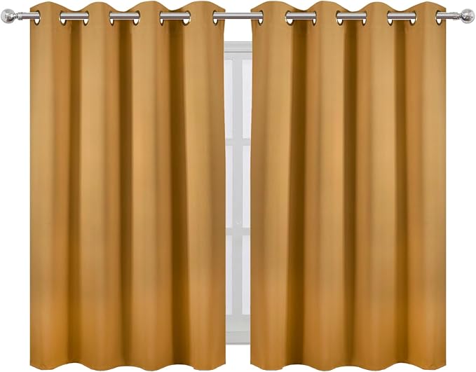 Mustard Yellow Thermal Blackout Curtains/52 x 45 Inch/Set of 2 Panels Room - Image 2