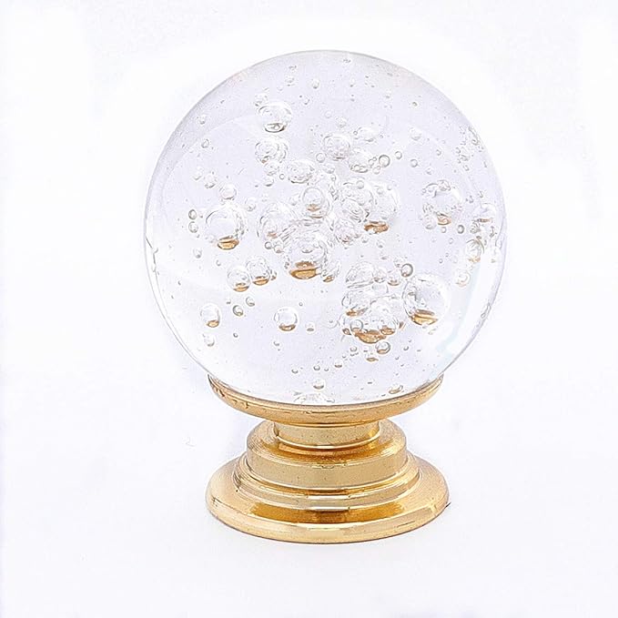 12pcs 30mm Cabinet Knobs with Screws Round Bubble Glass Vanity Knob Pulls for Kitchen Vanity Door, Bathroom, Cabinet, Office (Gold B Clear)