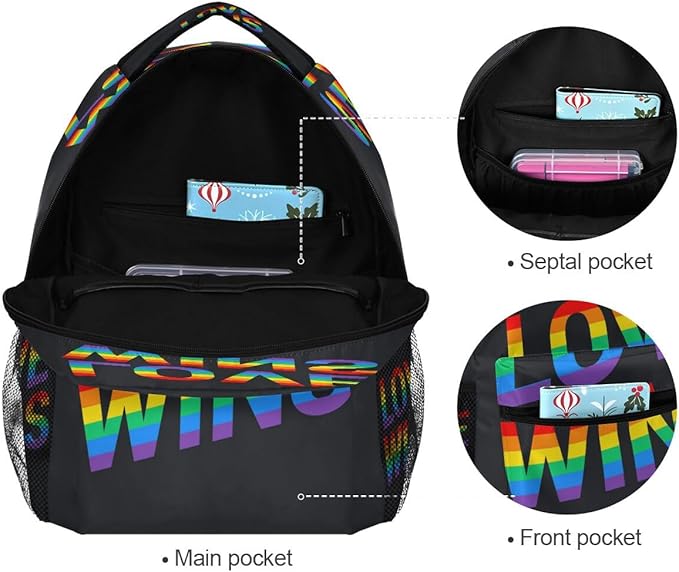 School Backpack Love Wins Pride Rainbow Teens Girls Boys Schoolbag Travel Bag