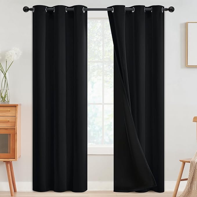 SimpleHome Black 100% Blackout Curtains Room Darkening Living Room 84 Inch | by SimpleHome