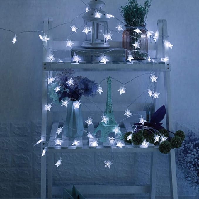 Twinkle Star 33FT 100 LED Star String Lights, Plug in Fairy String Lights Waterproof, Extendable for Indoor, Outdoor, Wedding Party, Christmas Tree, New Year, Garden Decoration, White